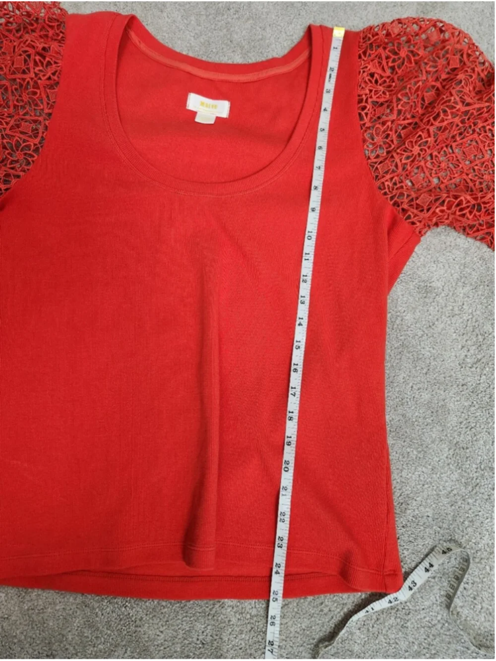 Anthropologie Maeve Red Lace Long Sleeve Top Stretch Cotton Size XL Professional